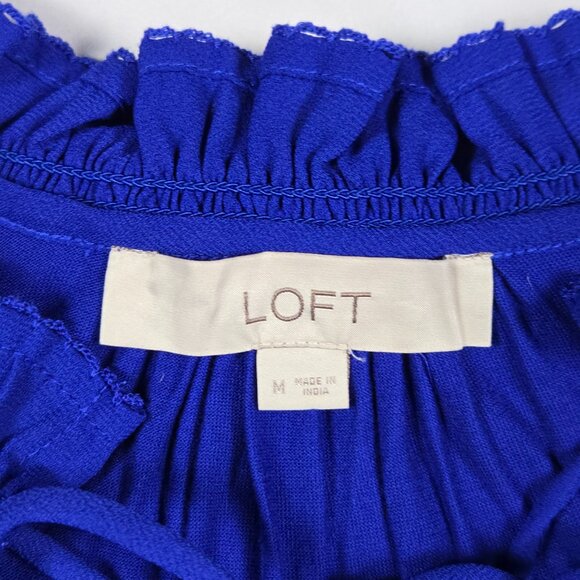 LOFT Royal‎ Blue Ruffle Tie Neck Sleeveless Blouse Romantic Feminine Sz M - Picture 7 of 11